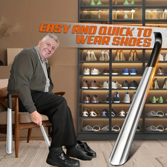 Say goodbye to back strain. Long-handle shoehorn aids the elderly and those with limited mobility. chausse pied