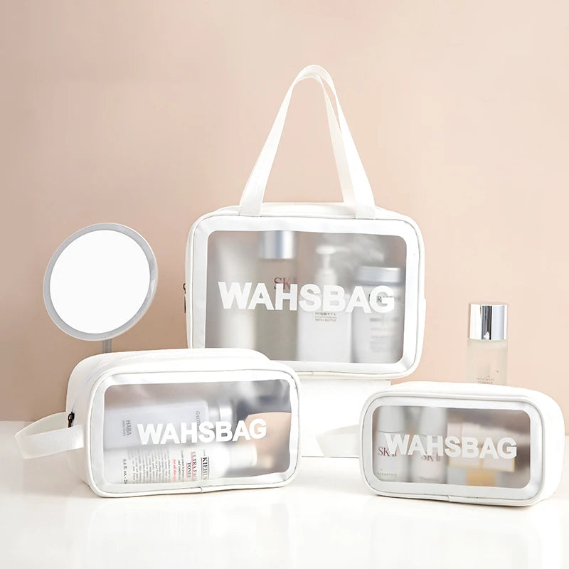 Large Capacity Makeup Bag Transparent PVC Waterproof Travel Toiletry Bag Cosmetics Organizer Storage Tote Clear 3Pcs Wash Bags