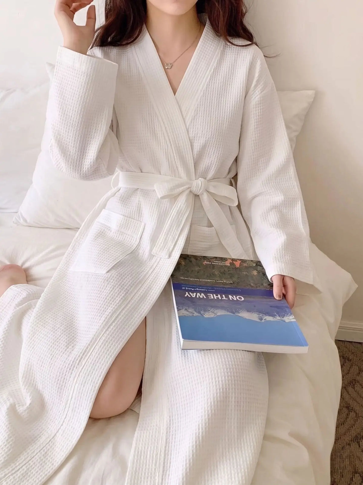 Women's Long Sleeve Mid-Length Robe, Soft Loungewear