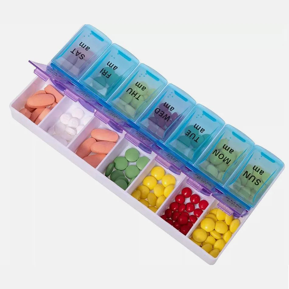 2PCS Weekly Pill Organizer - 14 Grids for Vitamins & Medicine
