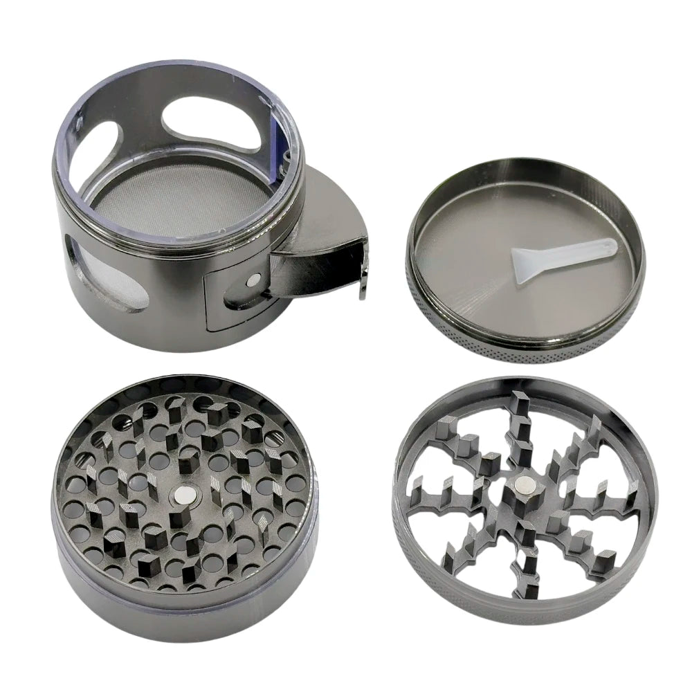 Metal Grinder Zinc Alloy Machine 60mm 4 Parts Clear Glass Window Easy Dump Crushed Herb Grinder