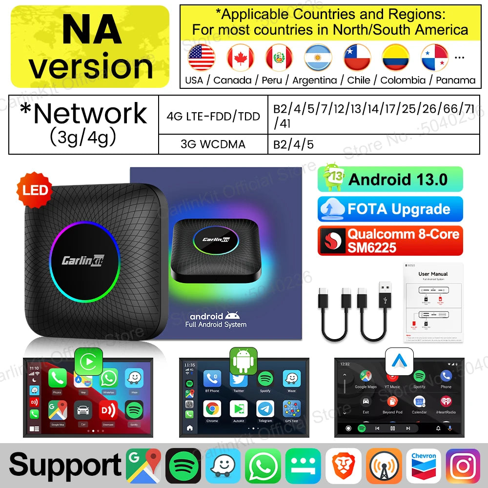 2026 CarlinKit 3 In 1 Android Auto Wireless Android 13 CarPlay Smart Box QCM6125 SM6225 8-Core For Netflix YouTube For OEM Cars