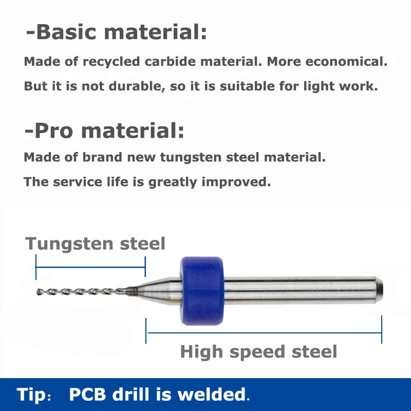 PCB Micro Drill Bits, 3.175 mm Shank, 0.1 to 6.8 mm