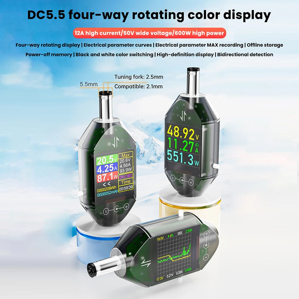 DC5.5 * 2.5 Interface Tester DC 4.5-50V 0-12A High-precision Voltage Current Tester Digital Voltmeter Ammeter Power Meter DT550