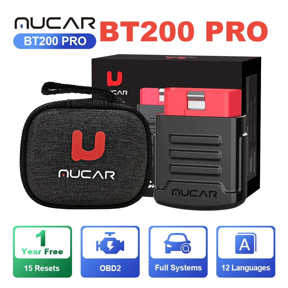 MUCAR BT200 Pro OBD2 Car Diagnostic Scanner with Full System Support