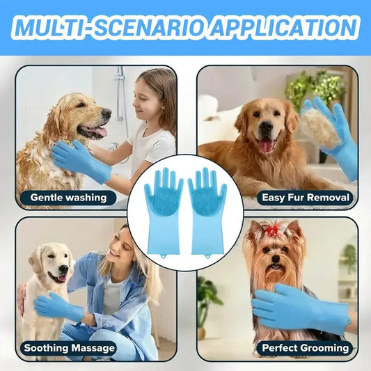 Upgraded Pet Hair Remover Gloves Gentle Deshedding Grooming Gloves for Dogs Cats & Horses Long & Short Hair Pet Grooming Tool