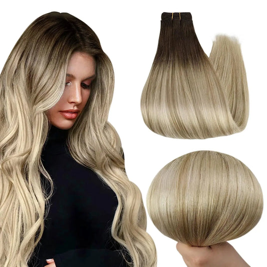 Full Shine Hair Bundles 100% Human Hair Weft Extensions Ombre Blonde Color100g Sew In Silky Straight Remy Skin Double Weft