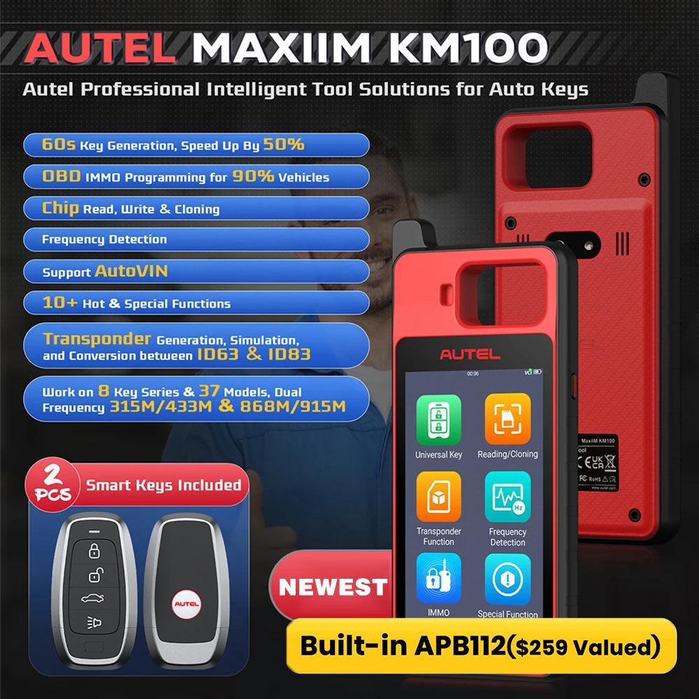 Autel MaxiIM KM100 KM100X Key Programming Tool Lifetime Free IMMO Immobilizer Key FOB Programmer OBD IMMO Key Learning PK IM508