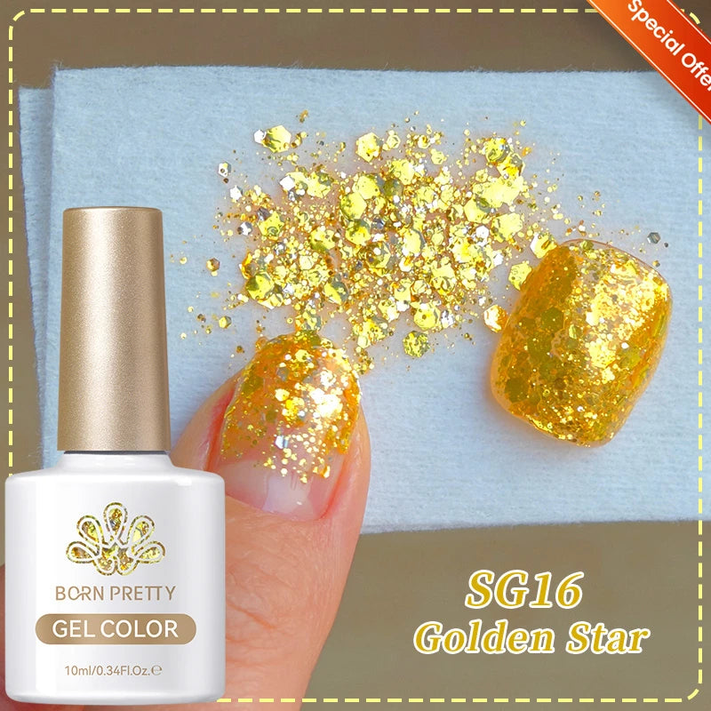 BORN PRETTY Christmas Green Glitter Gel Nail Polish 10ml Sparking Red Glitter White Gold Silver Santa Winter Snowflake Soak Off