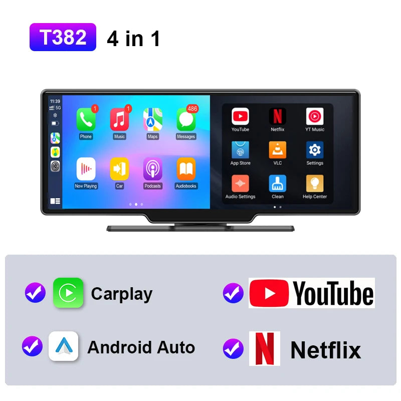 JMCQ 10.26" Universal Android Car Screen — Wireless CarPlay, Android Auto, WiFi, Bluetooth