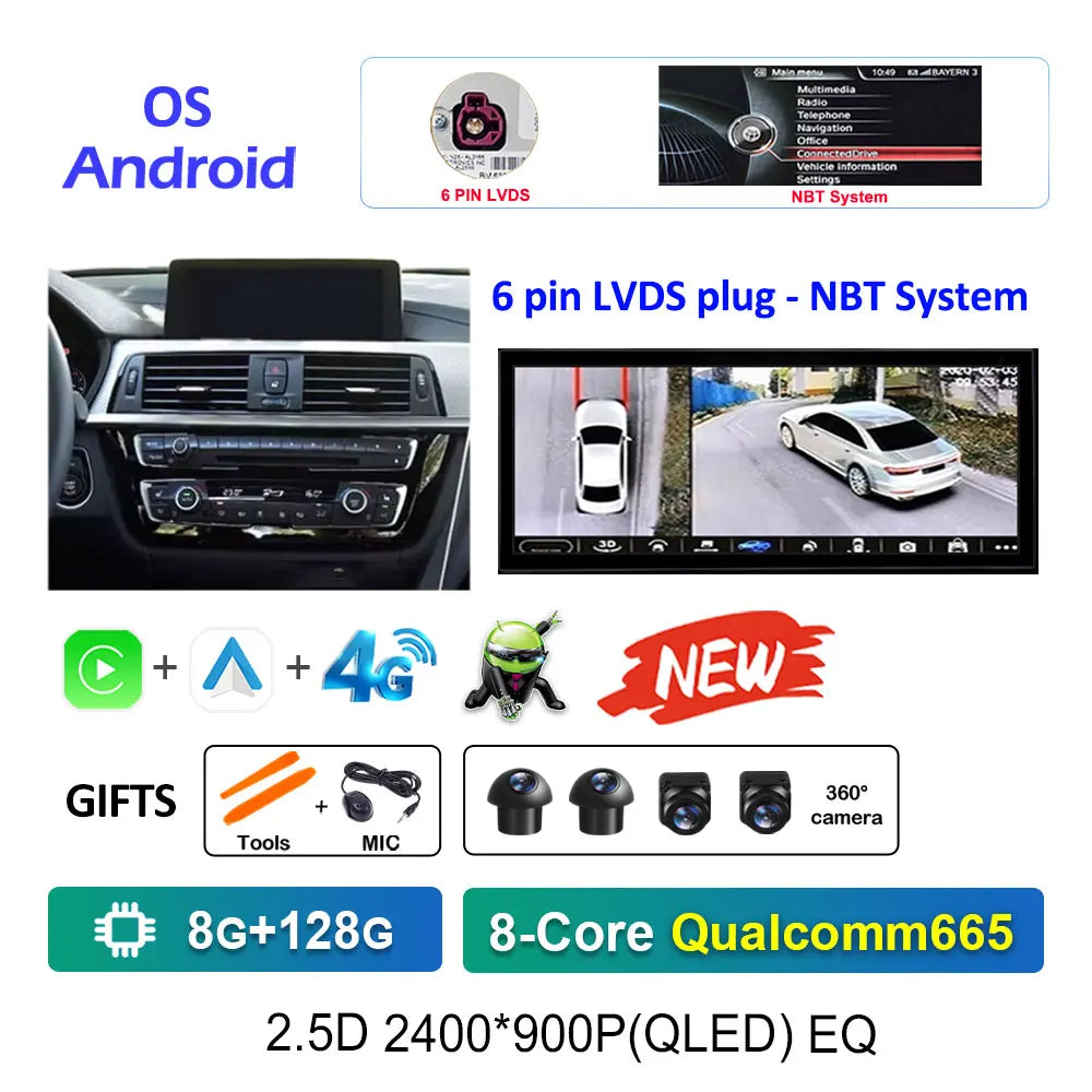 12.3" Android CarPlay Screen for BMW 3/4 Series F30 F31 F32 F33 F34 F36 (2013–2019) NBT/EVO — Android Auto, GPS, 4G