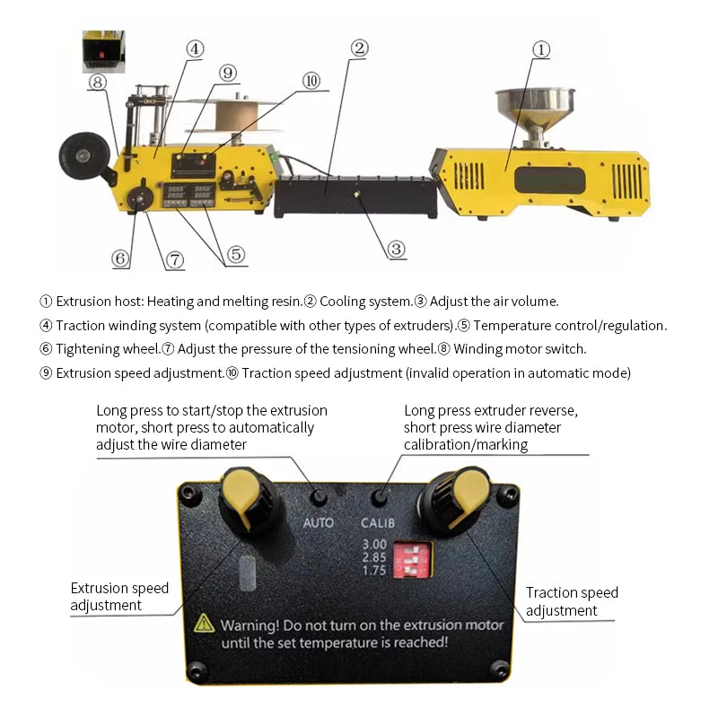 HT400 Desktop Bumblebee Extruder for 3D Printing Filament Automatic Wire Diameter Control Winding for PLA-CF PETG-CF PA Crusher