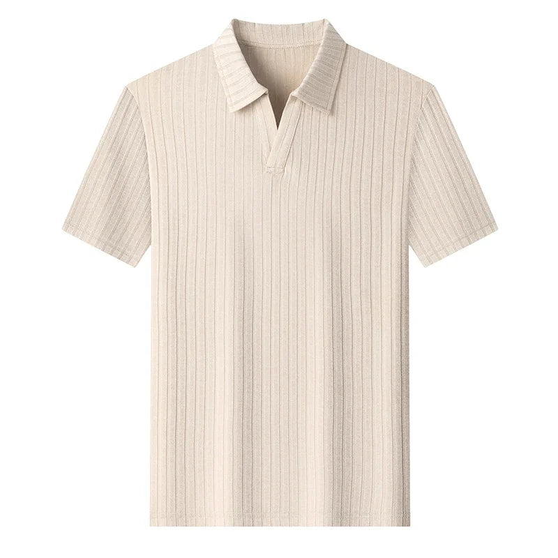 Men's Ribbed Stripe Polo - Soft Knit Short Sleeve, Business Casual