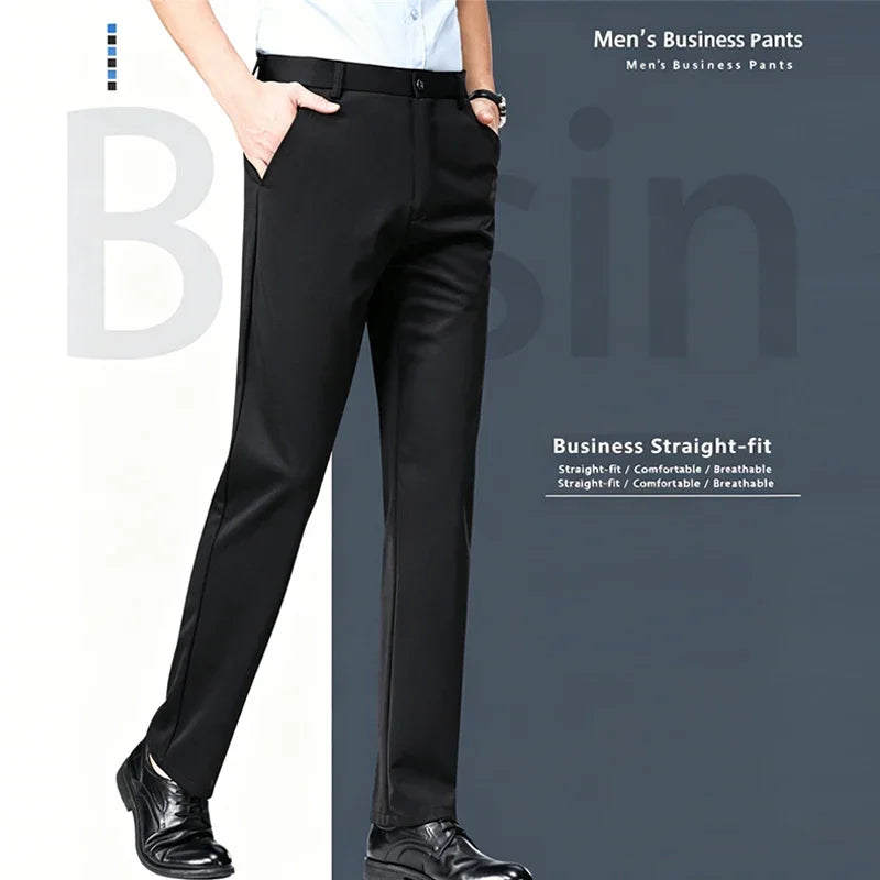 Men's Stretch Dress Pants - Straight Leg, Breathable High-Drape