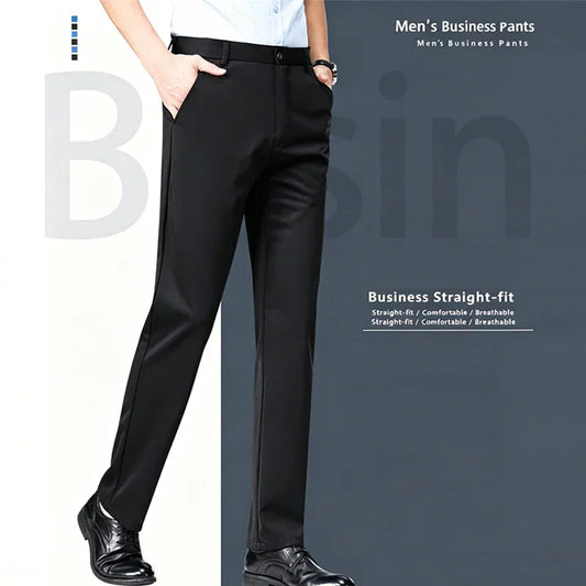 Men's Stretch Dress Pants - Straight Leg, Breathable High-Drape