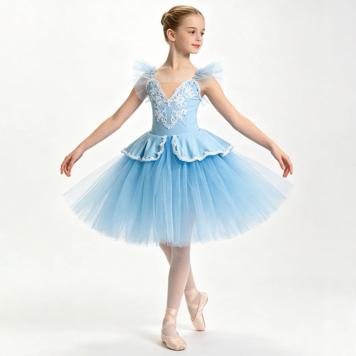 Girls romantic lace applique ballet tutu dress