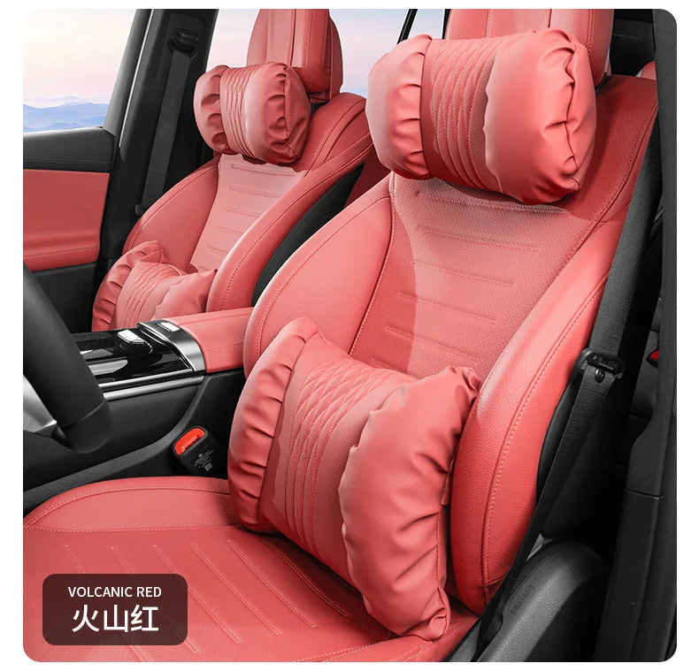Nappa Leather Car Headrest & Lumbar Support Cushion – Soft Neck Pillow & Waist Pillow Set