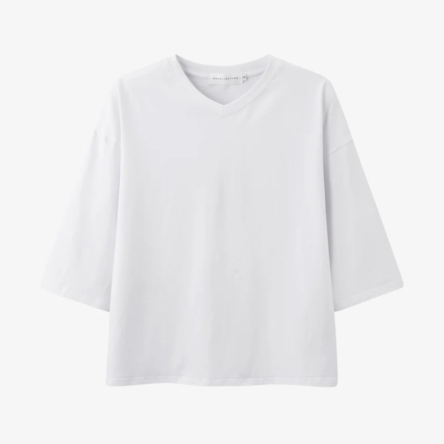 AS 2026 summer loose design drop sleeves boxy Tee V neck casual style  high quality  fabric woman clothes