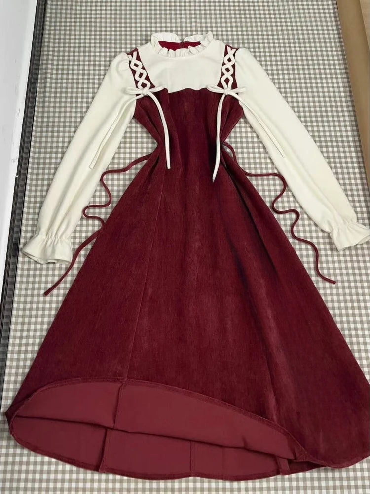 Autumn French Vintage Elegant Women Midi Dresses Y2k Casual Design Plaid Evening Dress New Fashion Office Korean Popular Clothes