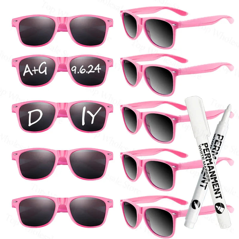 12-100 Pcs Wedding Personalized Sunglasses Bulk Custom Sunglasses with Paint Pens for Adult DIY Birthday Wedding Party Favors