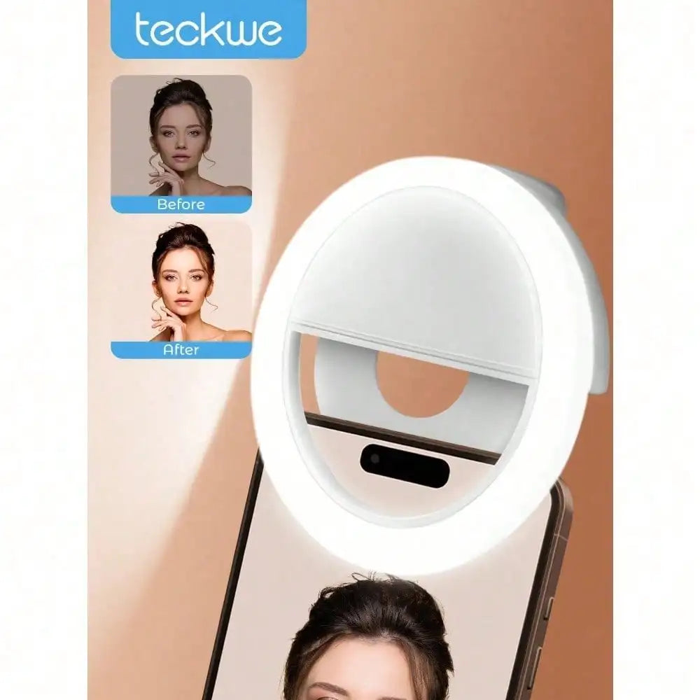 Teckwe Selfie Ring Light – Rechargeable Clip-On Fill Light with 4 Brightness Levels for Smartphone Photography