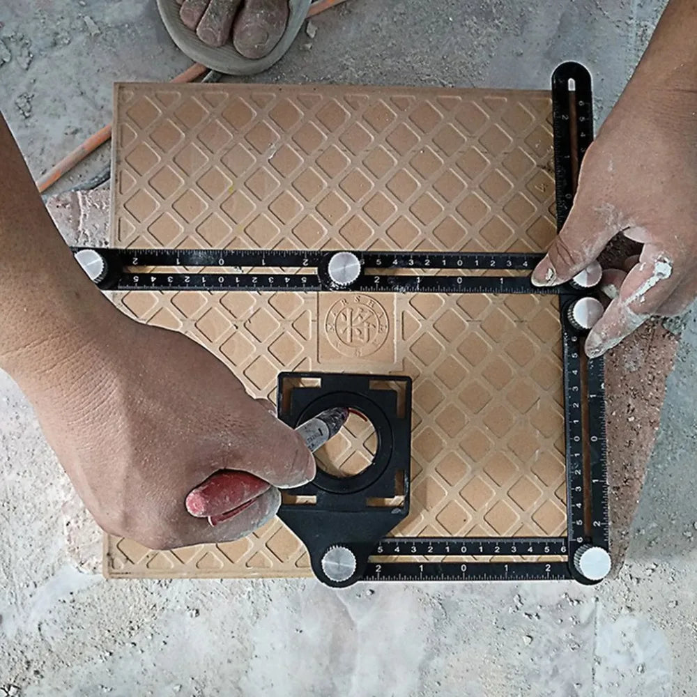 6-Fold Angle Measuring Ruler, Aluminium Tile Drilling Template