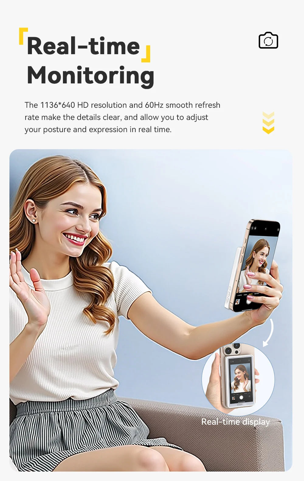 ESSAGER Magnetic Phone Selfie Monitor Screen for Smartphone Rear Camera Selfie Vlog Live Stream for iPhone Android phone