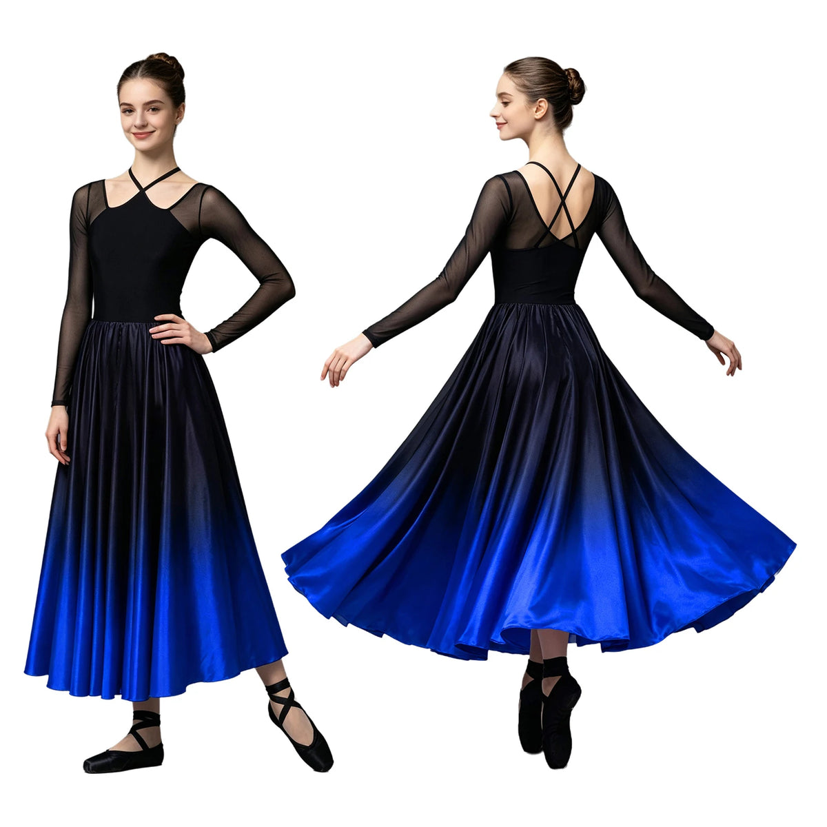 Women's big swing gradient satin dance dress