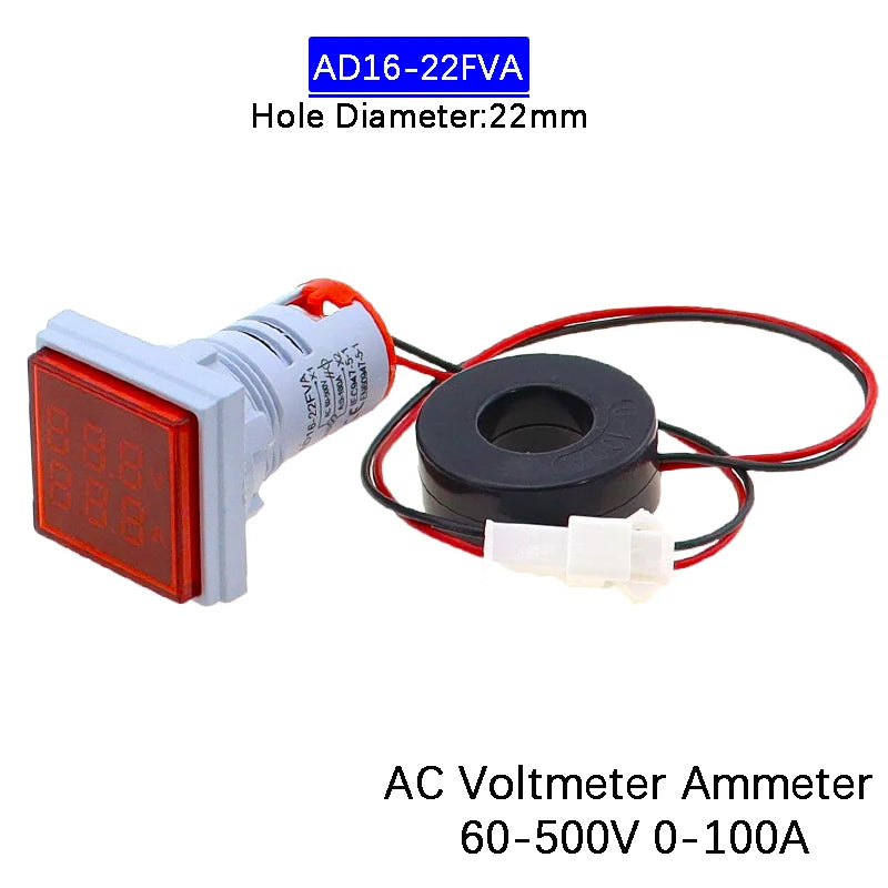 110V 220V AC Digital Voltmeter Ammeter 50-500V 0-100A Square Round Voltage Current Meter Car Volt Tester Test Gauge Amp Detector