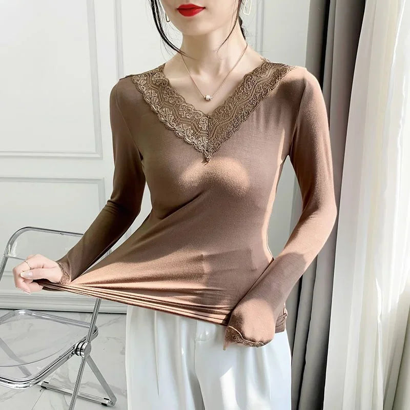 Women's Lace Trim Thermal Top - Long Sleeve Base Layer - photo 3