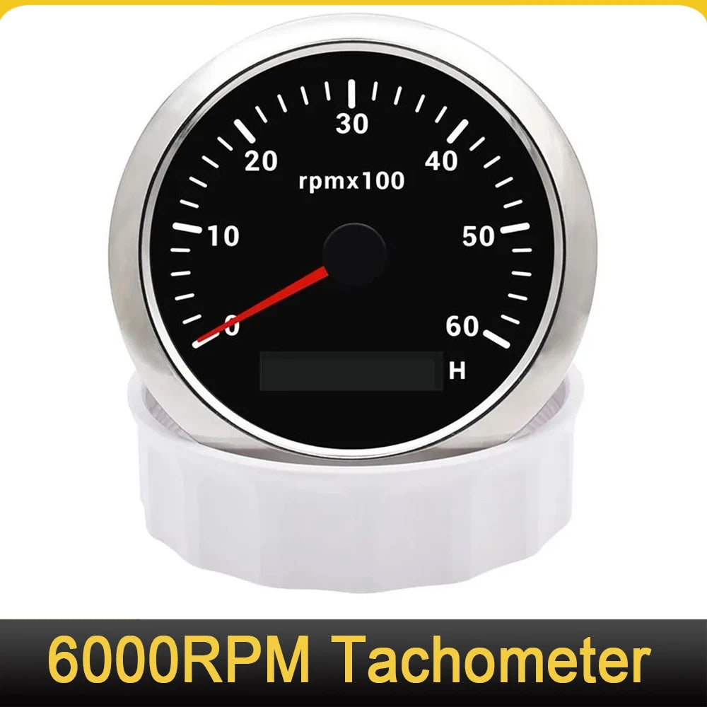 85mm Marine Tachometer With 7 Colors Backlight Hourmeter For Boat Yacht RV Camper 9-32V