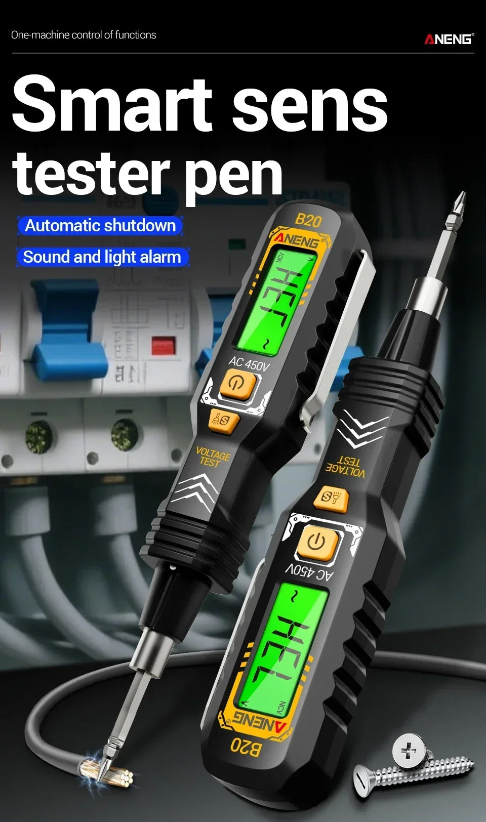 Dual-use Screwdriver Voltage Tester Pen ANENG B20 Double Head Insulated Slotted Cross Pen Screw Driver Repair Meter Hand Tools