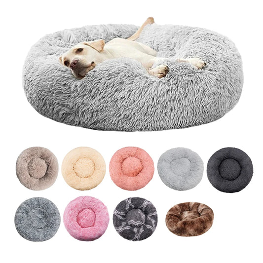 Round Plush Dog & Cat Bed — Washable Warm Basket for Small to Large Pets
