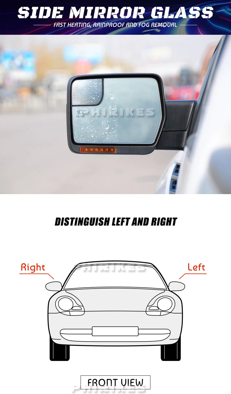 Heated Side Wing Mirror Glass for Ford F-150 2011–2014 (2-Pack)