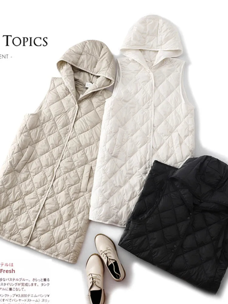 Women's Lightweight Long Hooded Vest - Loose Padded Winter Layer - photo 4
