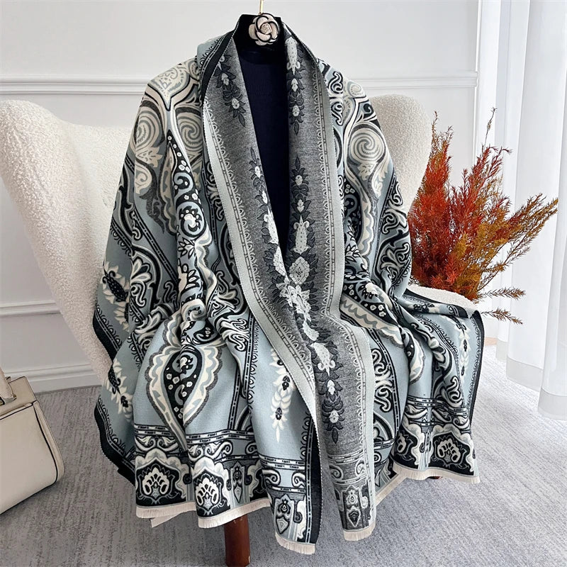 Women's Chunky Pashmina-Style Shawl - Thick Winter Poncho Wrap - photo 5