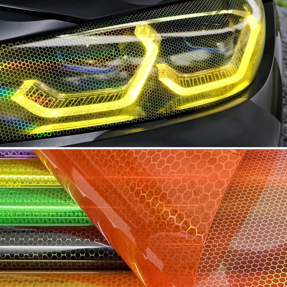 Car Laser Honeycomb Headlights Taillight Lamp Vinyl Wrap Automobile Headlight Tint Waterproof Film Fog Light Taillight Stickers