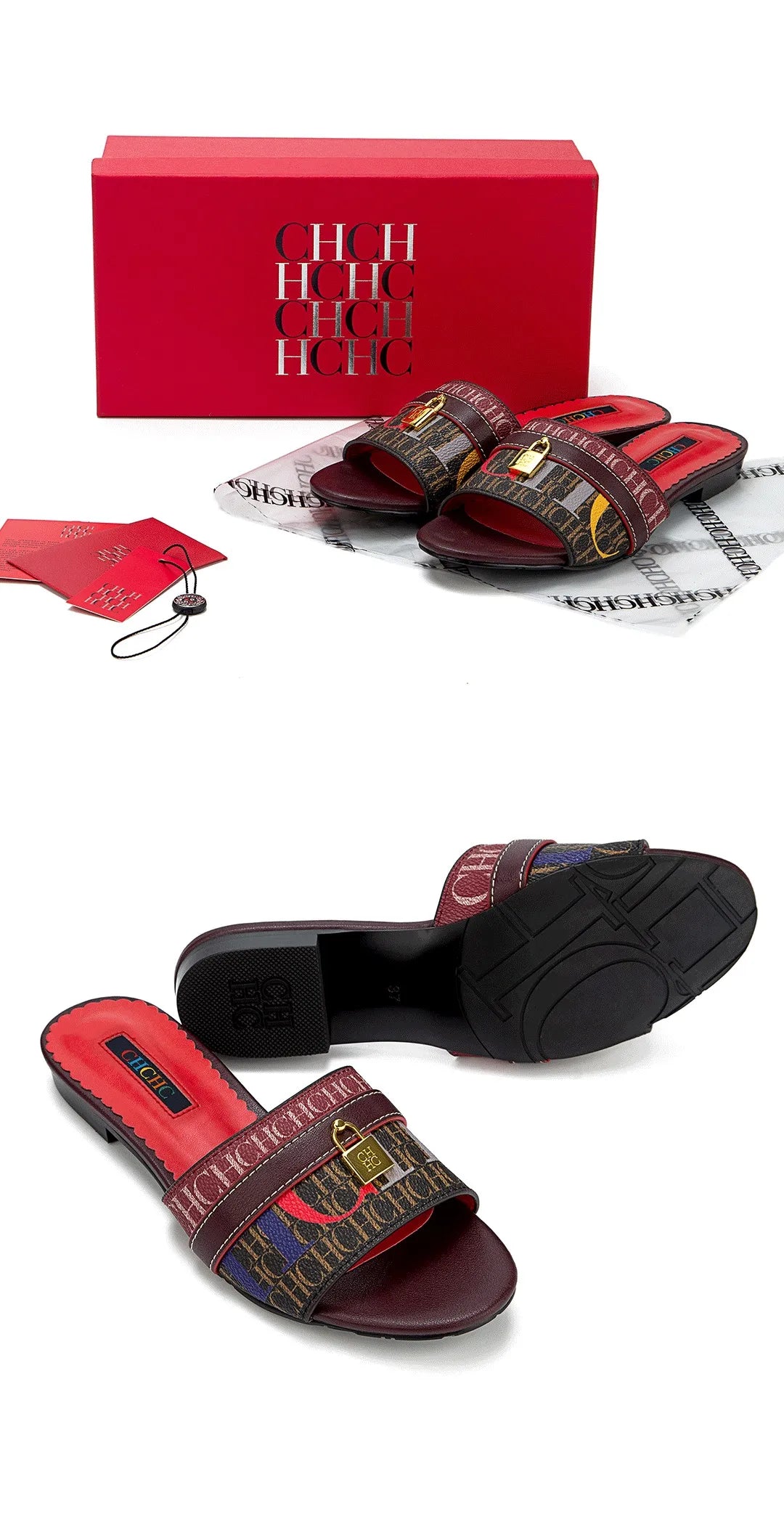 CH High Quality Metal Lock Monogram Print Women's Low Heeled Slippers Delicate and Versatile Women's Fashion Slippers
