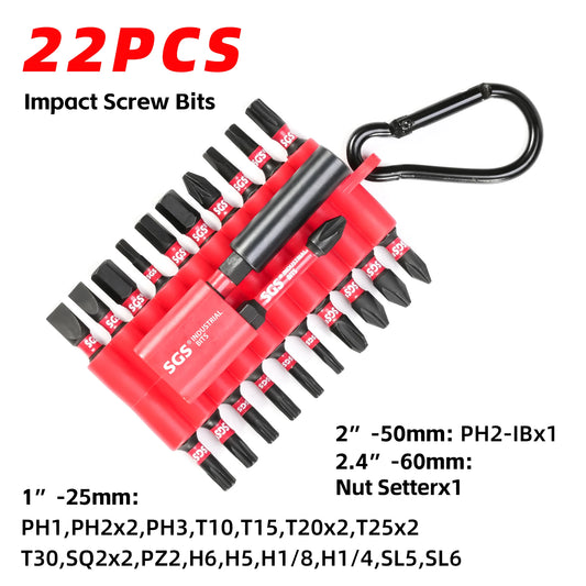 22-Piece Set of Industrial-Grade Strong Magnetic S2 Alloy Steel Screwdriver Bits, Portable Shock-Resistant Rubber Case Storage, Covering All Types Including Phillips/Flathead/Mi-Shaped/Square, Ultra-High Hardness, Rust-Proof,