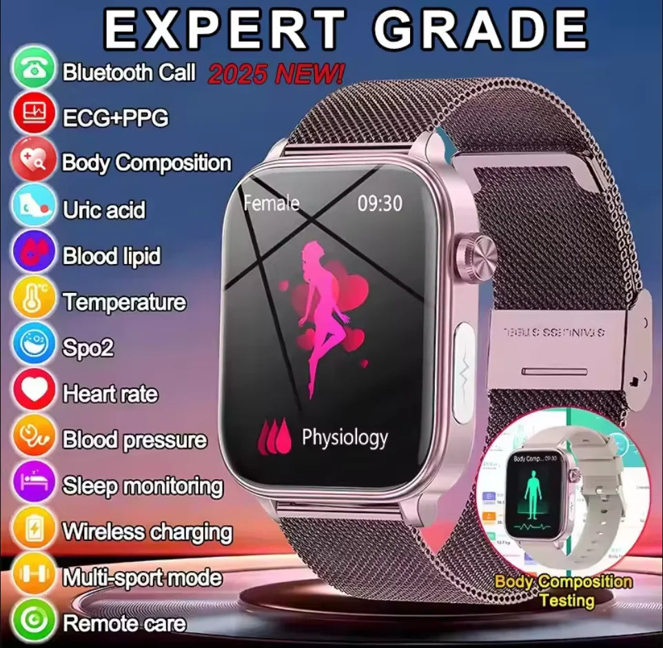 2026 New Al Science Diagnosis Blood Lipids Uric Acid Blood Oxygen Smart Watch Men ECG+PPG Voice Bluetooth Call Health Smartwatch