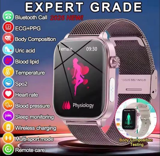 2026 New Al Science Diagnosis Blood Lipids Uric Acid Blood Oxygen Smart Watch Men ECG+PPG Voice Bluetooth Call Health Smartwatch