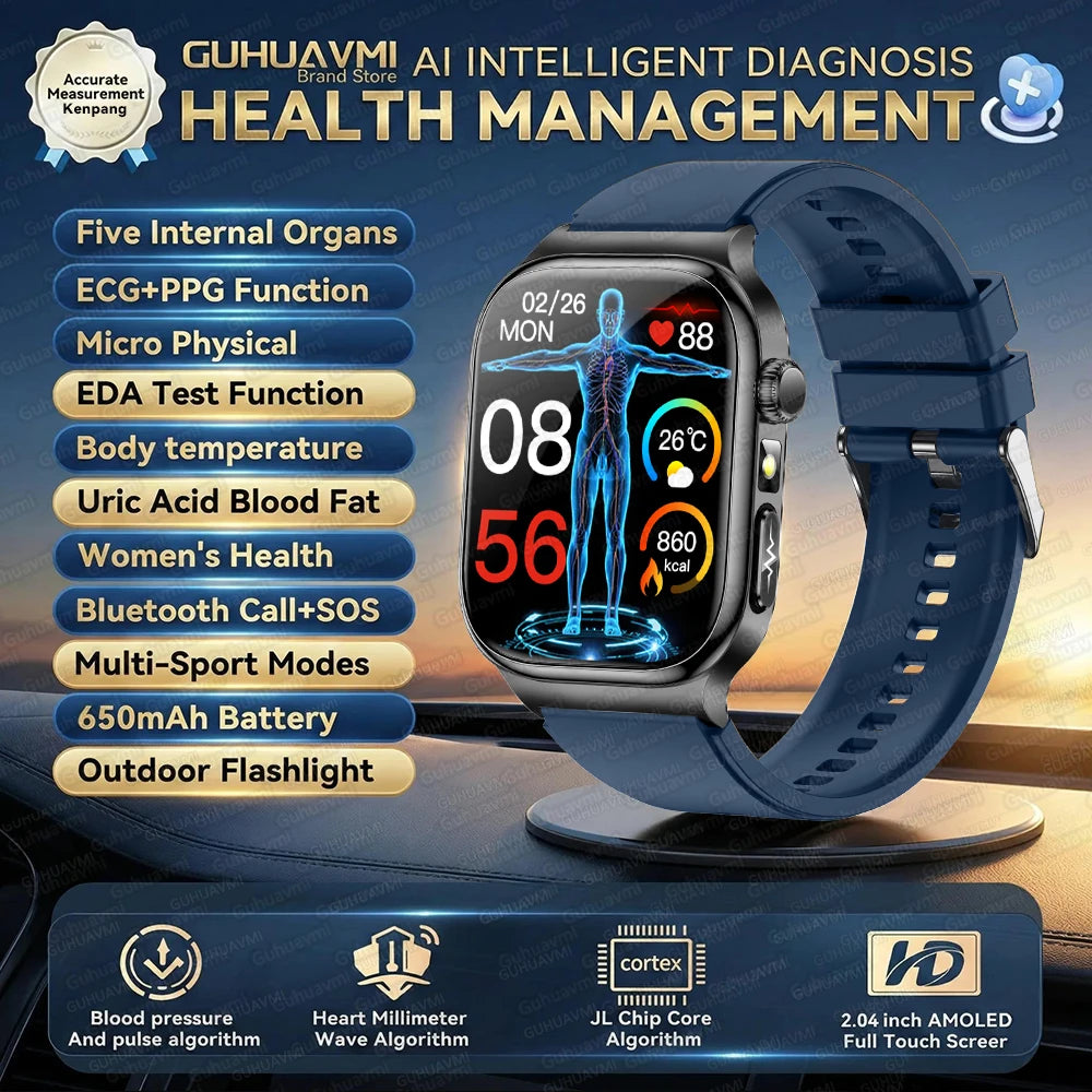 2026 Five-Organ Health Smart Watch – Body Fat, Uric Acid, ECG, Blood Pressure & Bluetooth Call | Men & Women