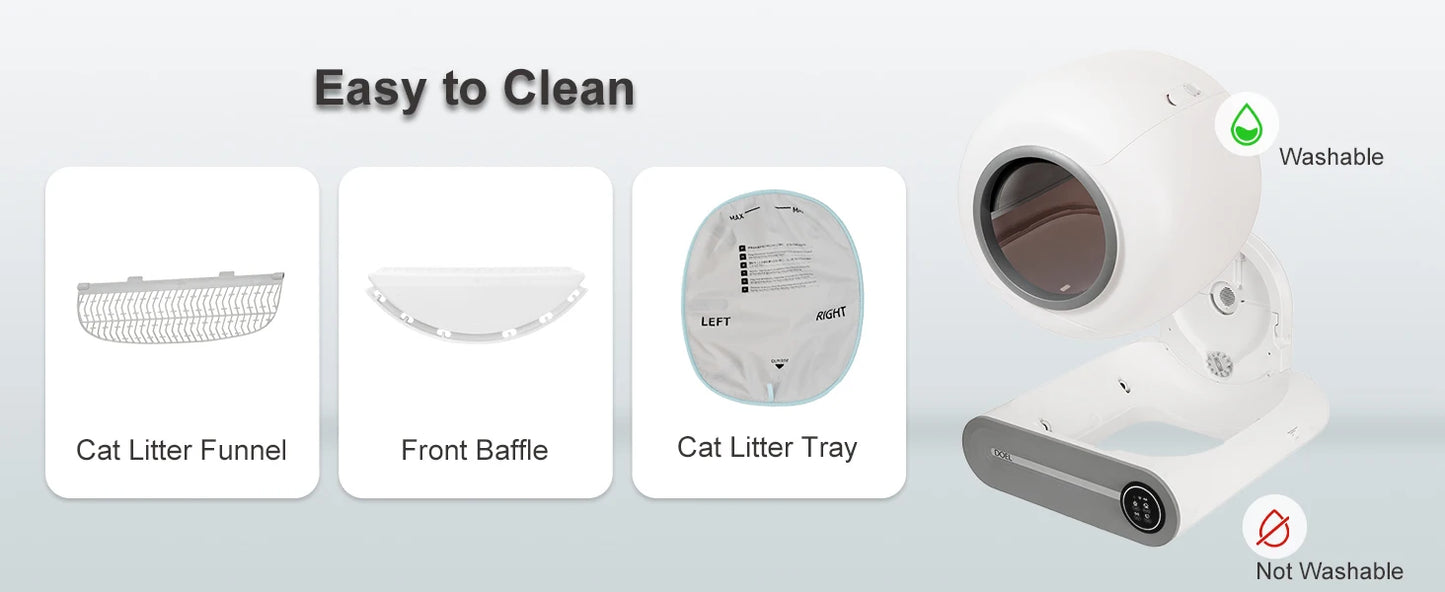 DOEL 65L Self-Cleaning Automatic Cat Litter Box – Smart App Control, WiFi, Trash Bag & Litter Mat Included | White