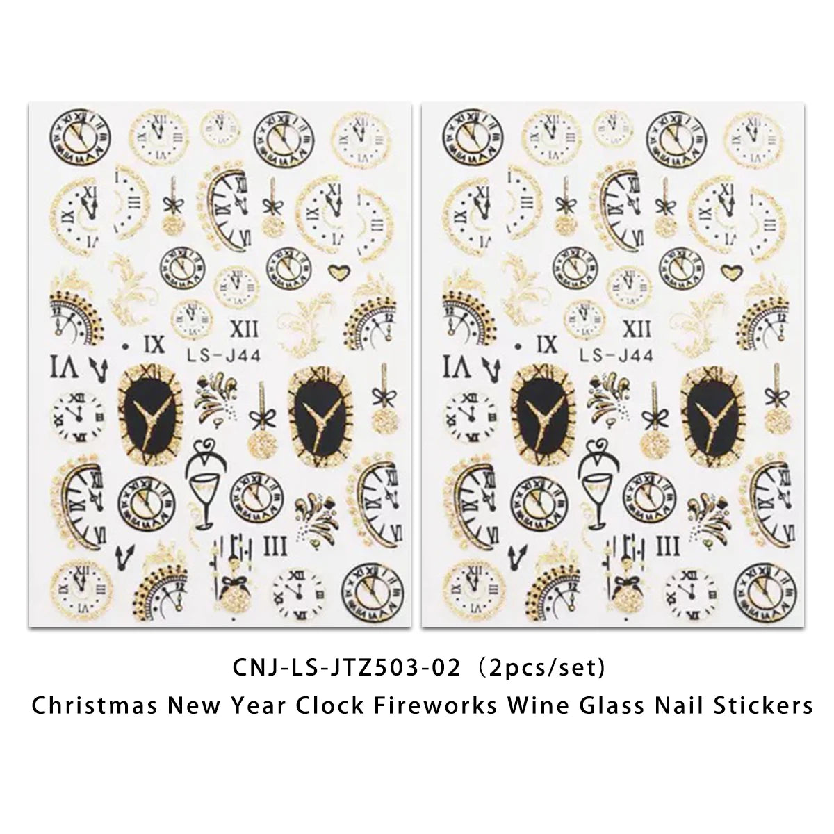 2PCS New Year clock fireworks nail stickers, easy to apply for nail decoration DIY, gifts, party and wedding makeup styling
