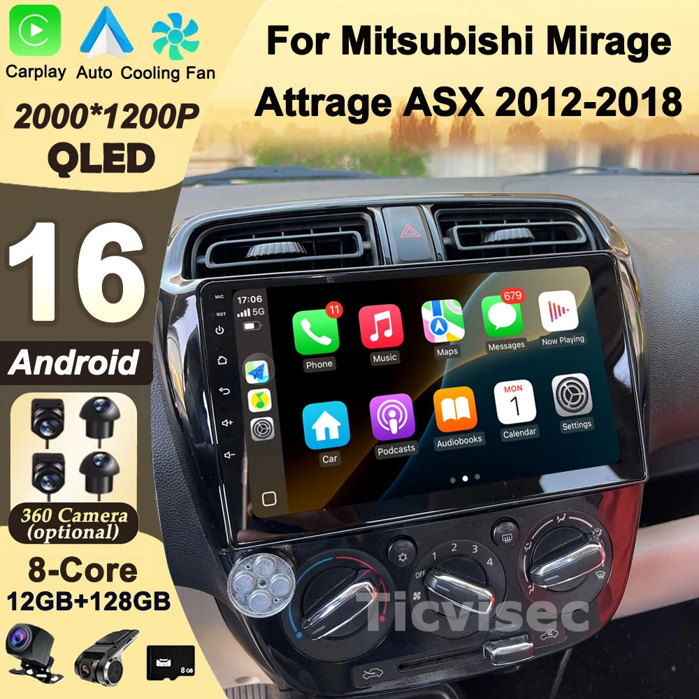 Car Stereo with Apple CarPlay & Android Auto, Compatible with Mitsubishi Mirage & Attrage (2012-2018)