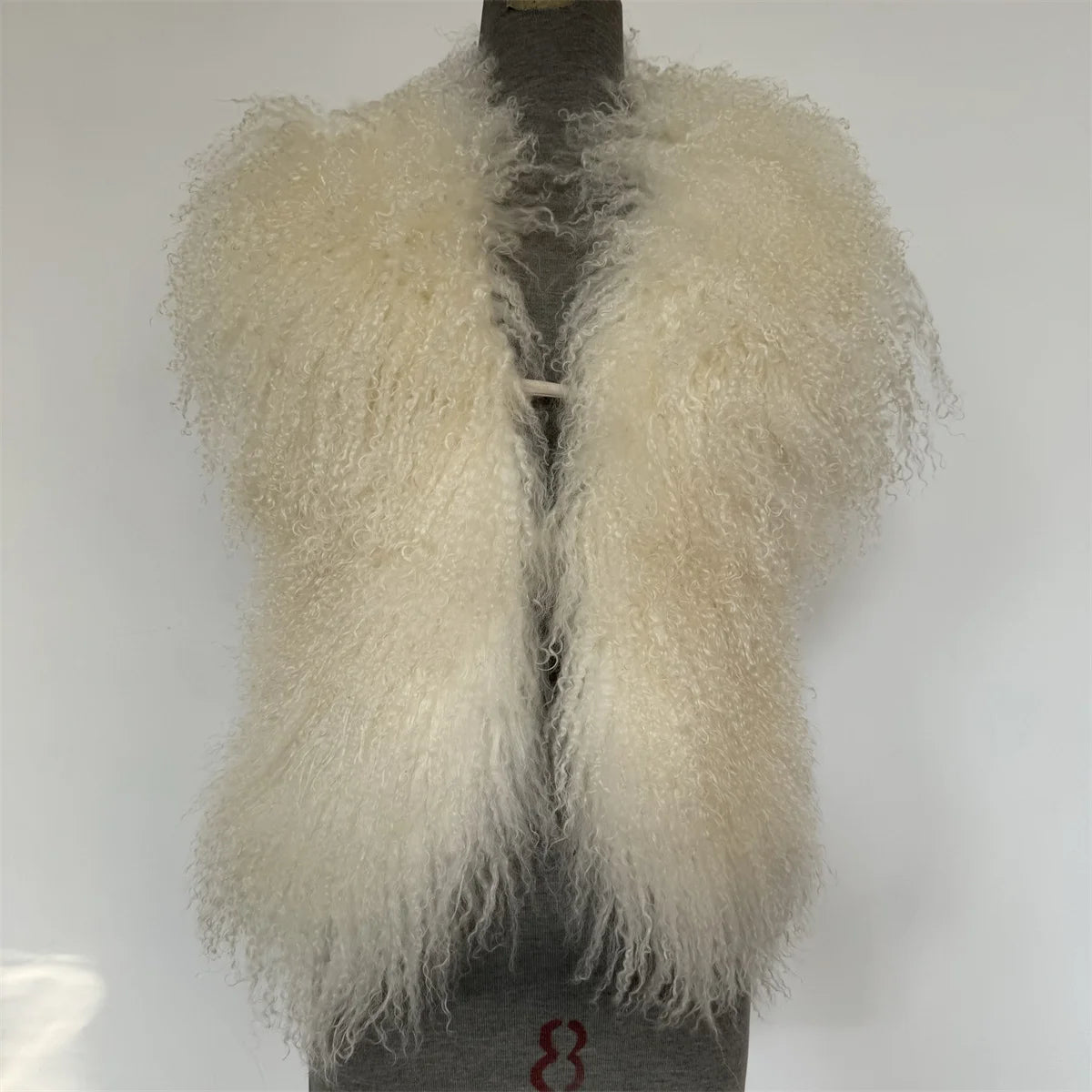 Fluffy Luxury  Real Mongolian Fur Halter Vests Women Solid Deep V-Neck Backless Bandage Sleeveless Jackets Top Outerwear Coat