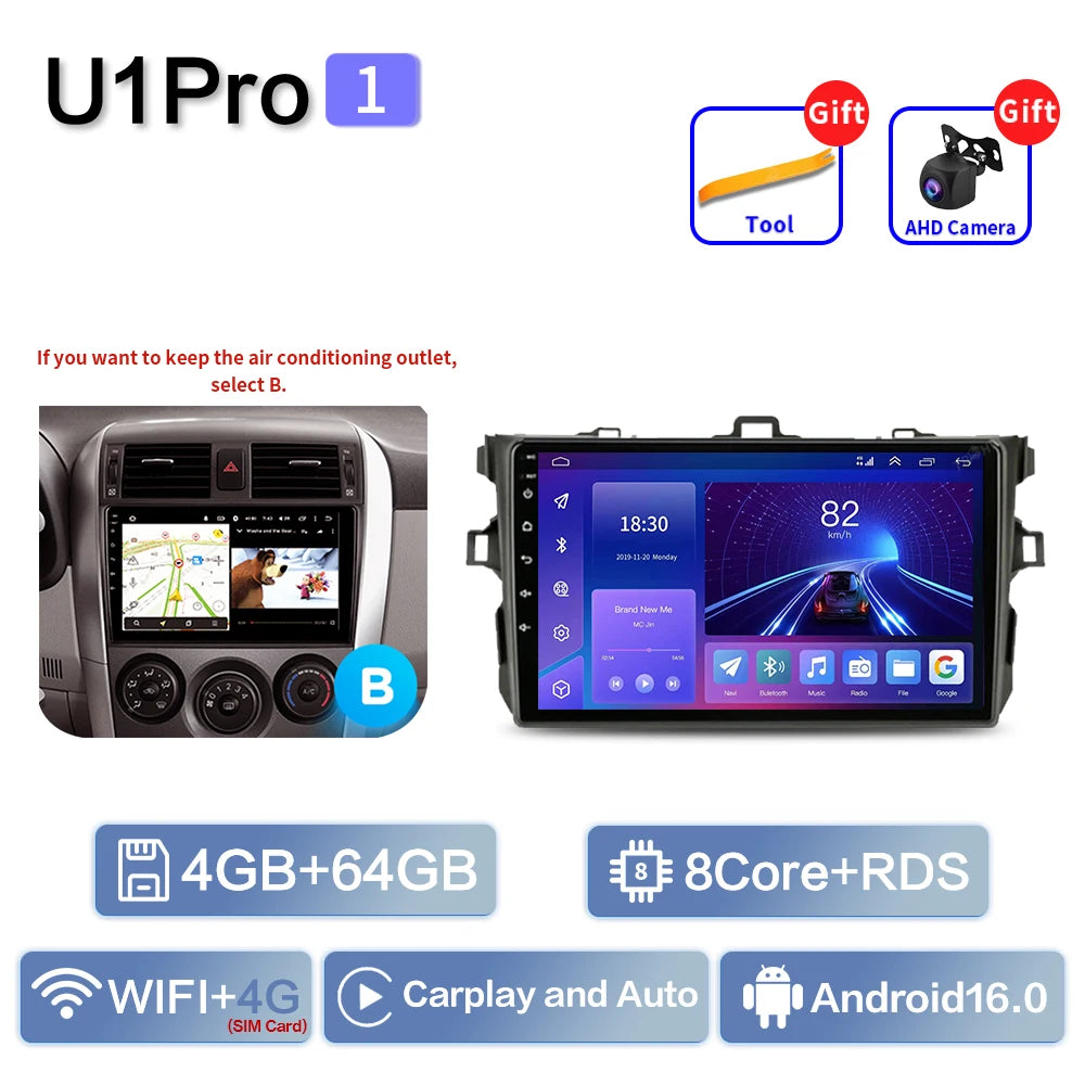 Android Car Stereo for Toyota Corolla E140/E150 (2006–2013) — CarPlay, Android Auto, DSP, 4G, Subwoofer Output