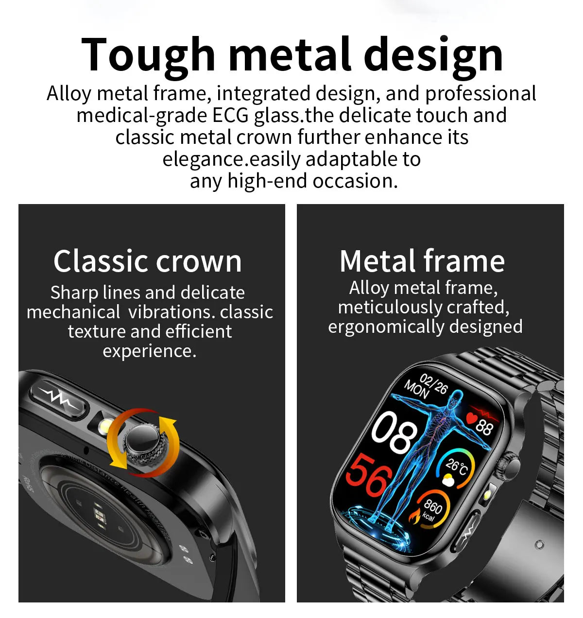 GUHUAVMI 2026 AI Health Smartwatch – ECG+HRV, Blood Pressure, Uric Acid & Blood Lipid Monitor | 2.04" AMOLED Sapphire | Bluetooth Calling | Men & Women