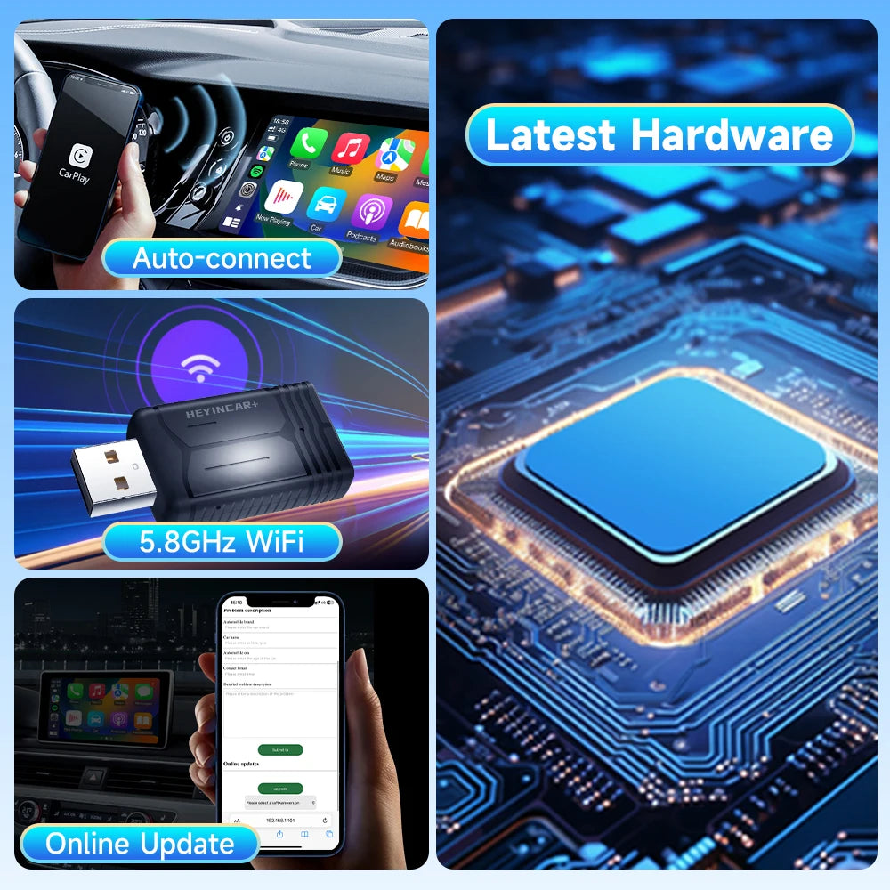 2026 HEYINCAR 2in1 Wireless Android Auto Adapter Carplay Smart Dongle Plug and Play For Kia Volvo Audi MG Opel VW Hyundai Jeep