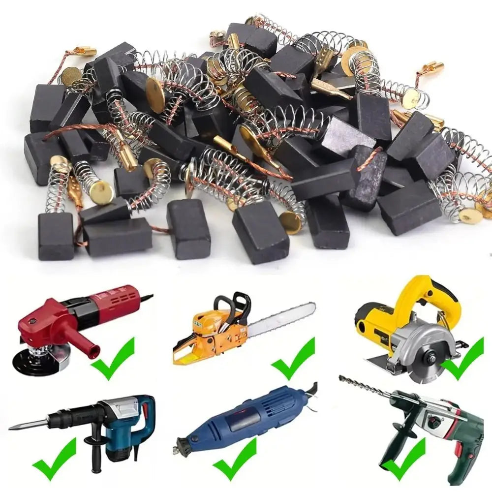 50Pcs Heavy-Duty Power Tool Carbon Brushes 5 Models with Metal Base Carbon Brush Replacement Kit Electric Motor Carbon Brushes